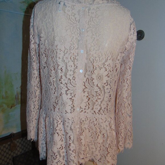 Joie Floral Lace Blouse Top Womens Small Boho Textured Back Button Long Sleeve - Picture 2 of 13